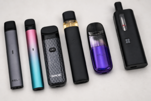 Different types of vape devices and pod systems including e-cigarettes commonly used for vaping